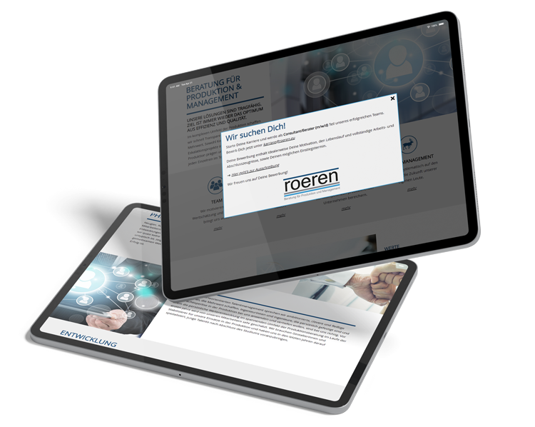 Referenz-Website von roeren GmbH auf Tablets